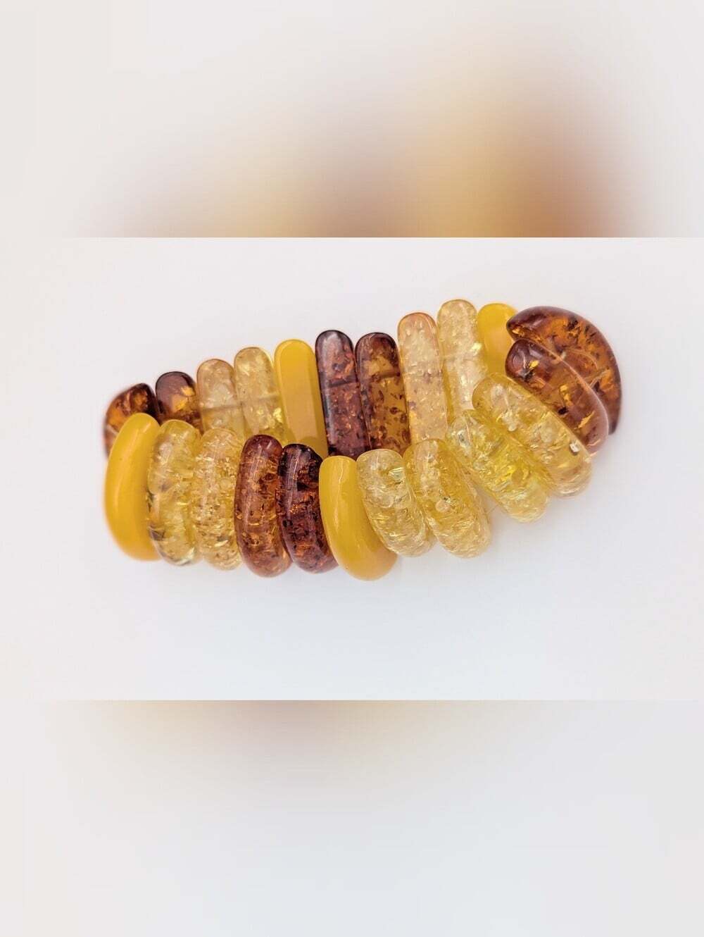 Women's Chunky Yellow/Orange/Glitter Stretch Bracelet w/Curved Beads